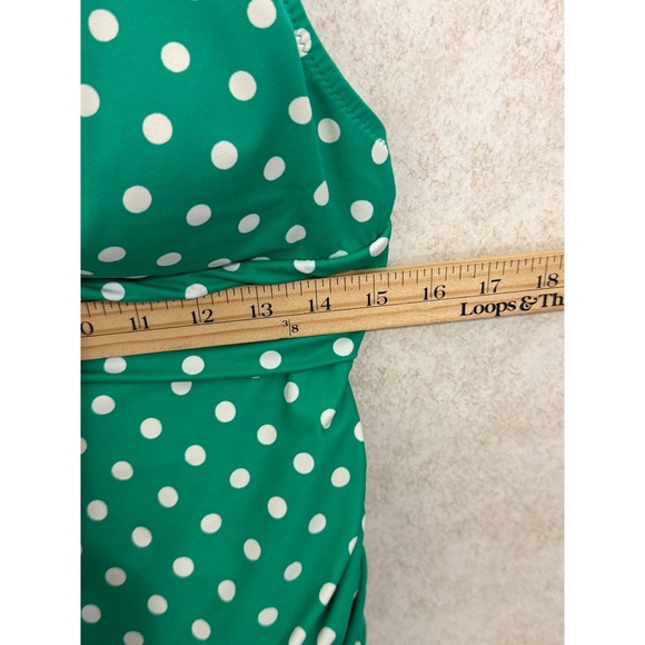 LL Bean Women's Green White Polka‎ Dot One Piece Swimsuit Size 14 UPF Vacation - Picture 3 of 5